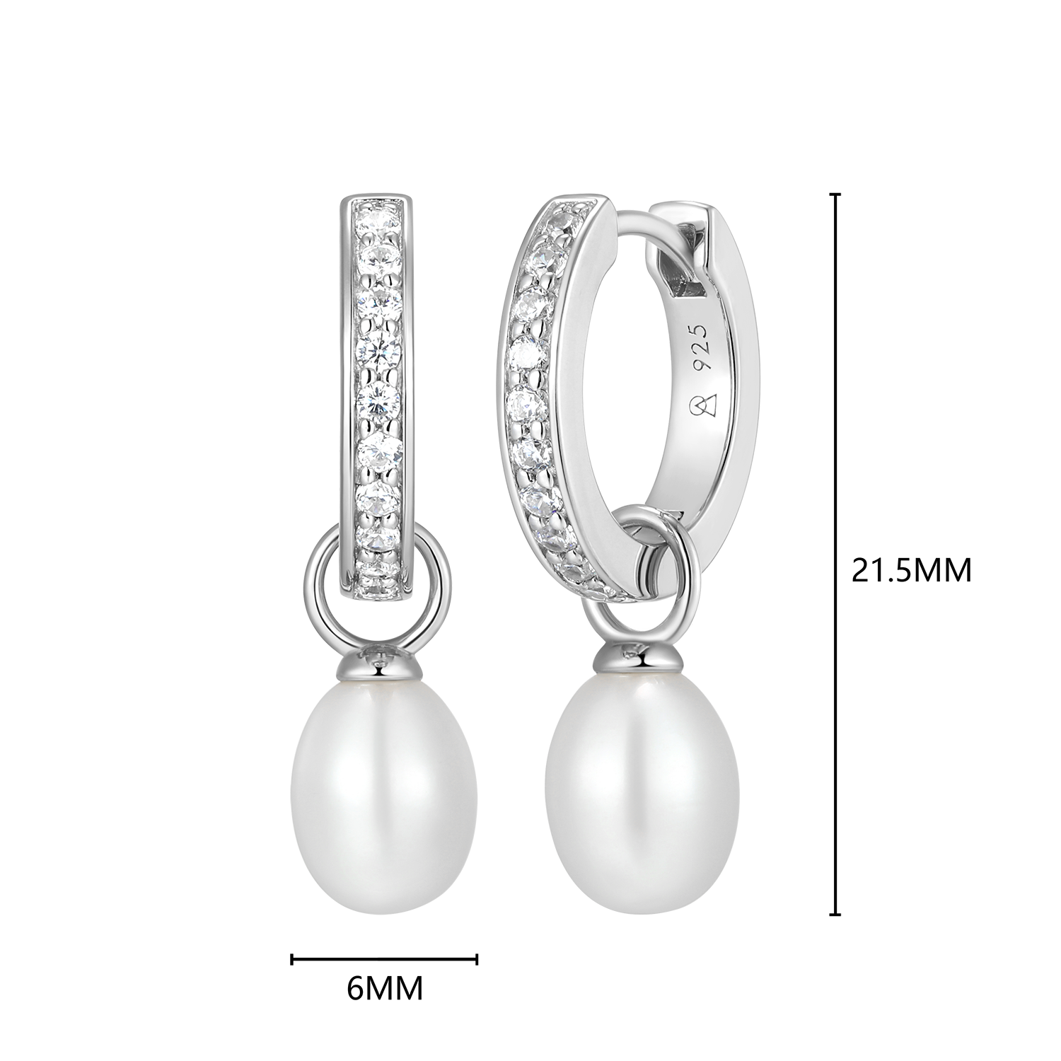 Freshwater Pearl & Lab-Created Diamond Huggie Earrings in Rhodium-Plated Sterling Silver | M by Monte Luna