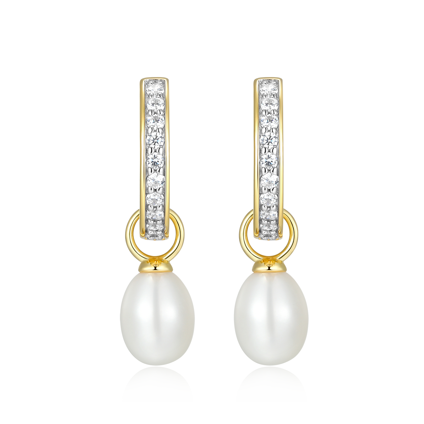 Freshwater Pearl & Lab-Created Diamond Huggie Earrings in 14K Yellow Gold-Plated Sterling Silver | M by Monte Luna