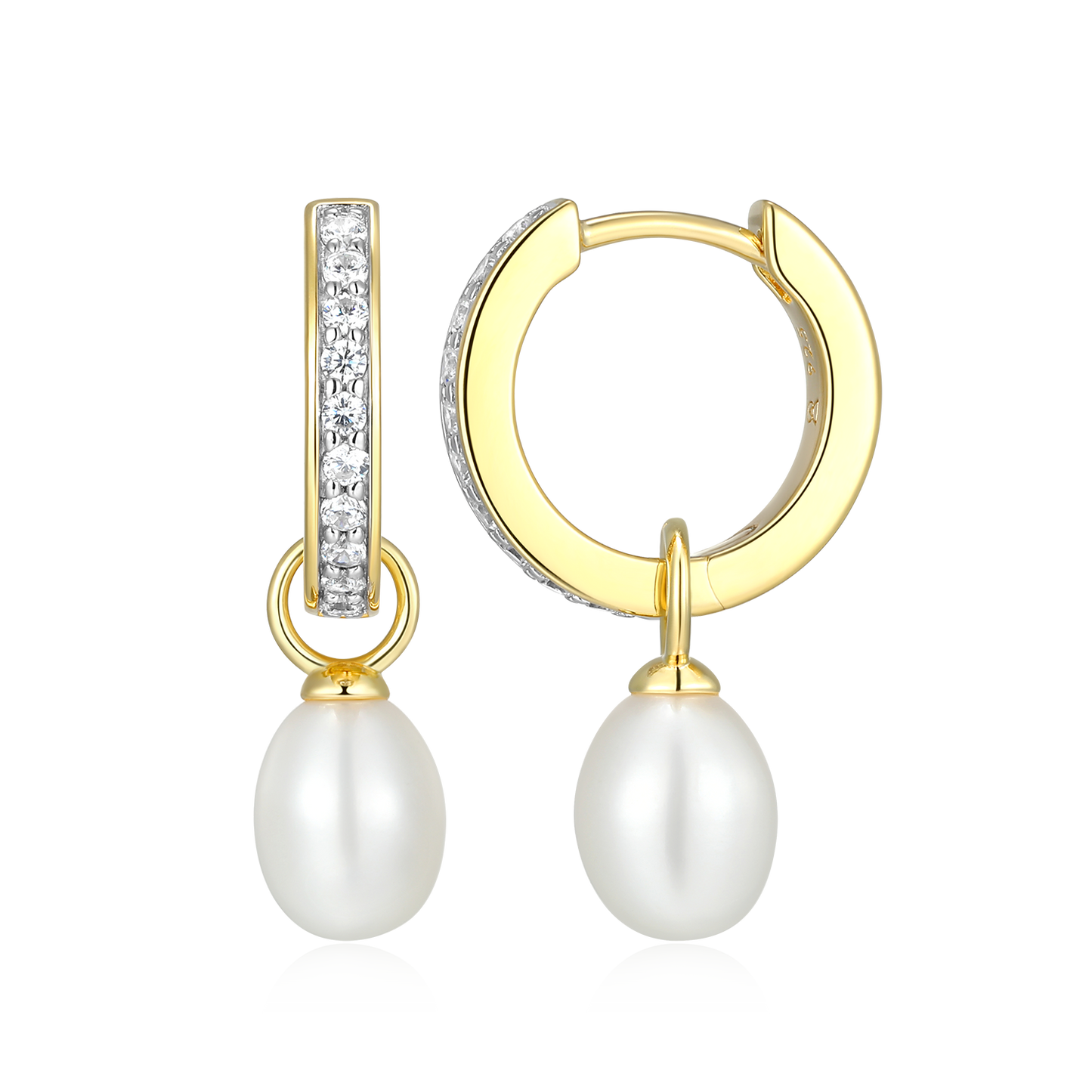 Freshwater Pearl & Lab-Created Diamond Huggie Earrings in 14K Yellow Gold-Plated Sterling Silver | M by Monte Luna