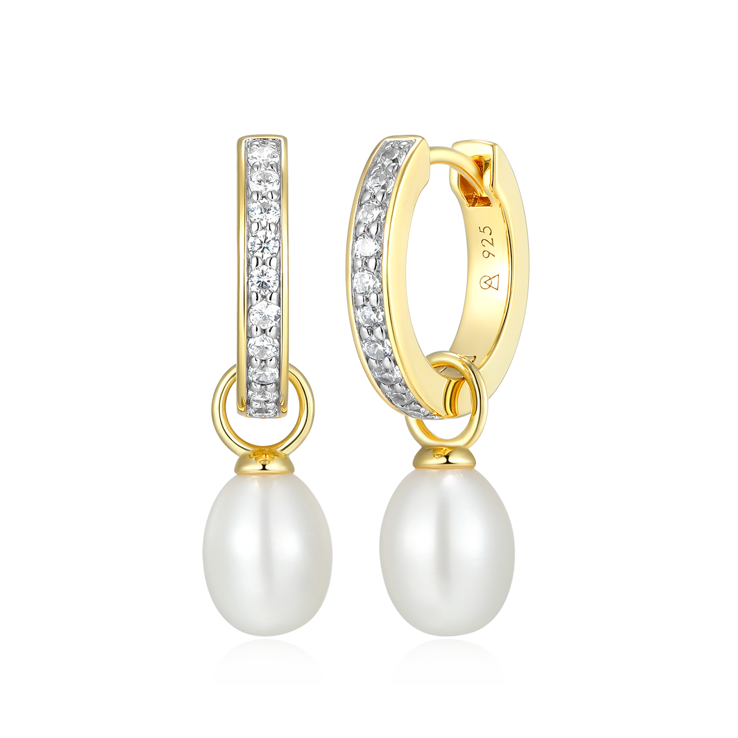 Freshwater Pearl & Lab-Created Diamond Huggie Earrings in 14K Yellow Gold-Plated Sterling Silver | M by Monte Luna
