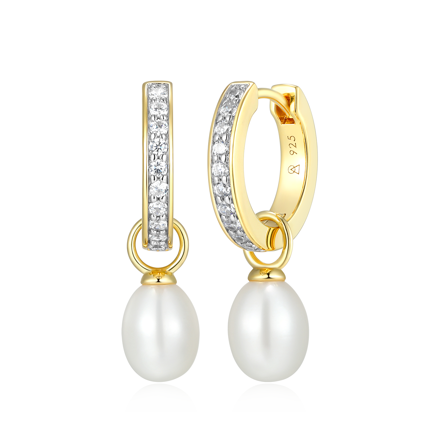Freshwater Pearl & Lab-Created Diamond Huggie Earrings in 14K Yellow Gold-Plated Sterling Silver | M by Monte Luna