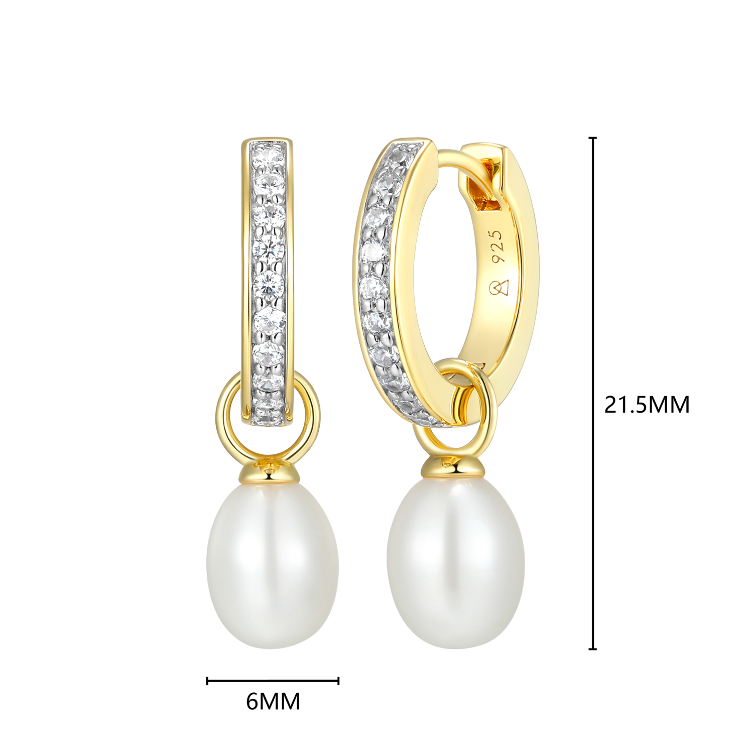 Freshwater Pearl & Lab-Created Diamond Huggie Earrings in 14K Yellow Gold-Plated Sterling Silver | M by Monte Luna