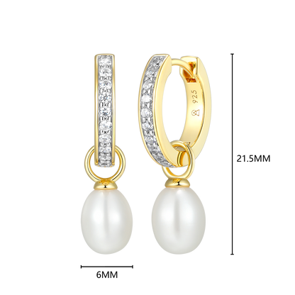 Freshwater Pearl & Lab-Created Diamond Huggie Earrings in 14K Yellow Gold-Plated Sterling Silver | M by Monte Luna