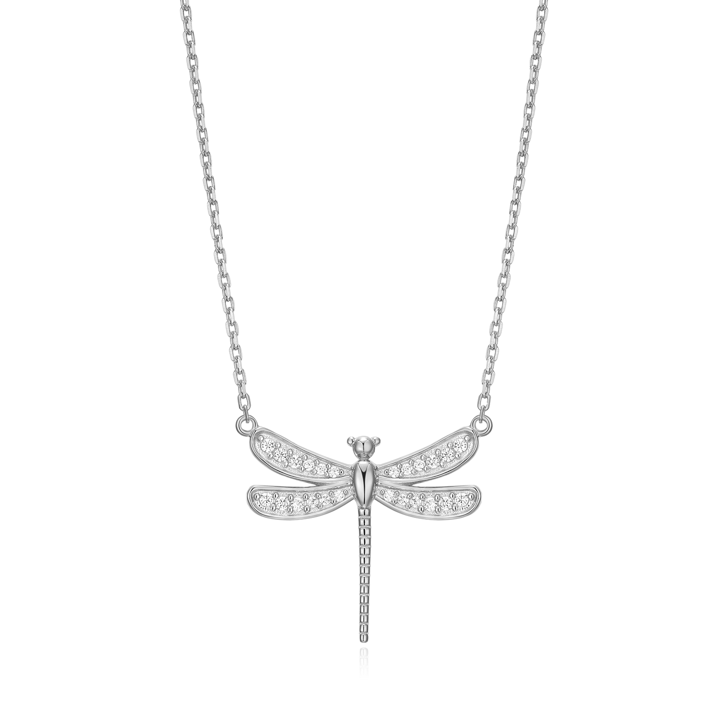 Dragonfly Lab-Created Diamond Pave Pendant Necklace in Rhodium-Plated Sterling Silver | M by Monte Luna