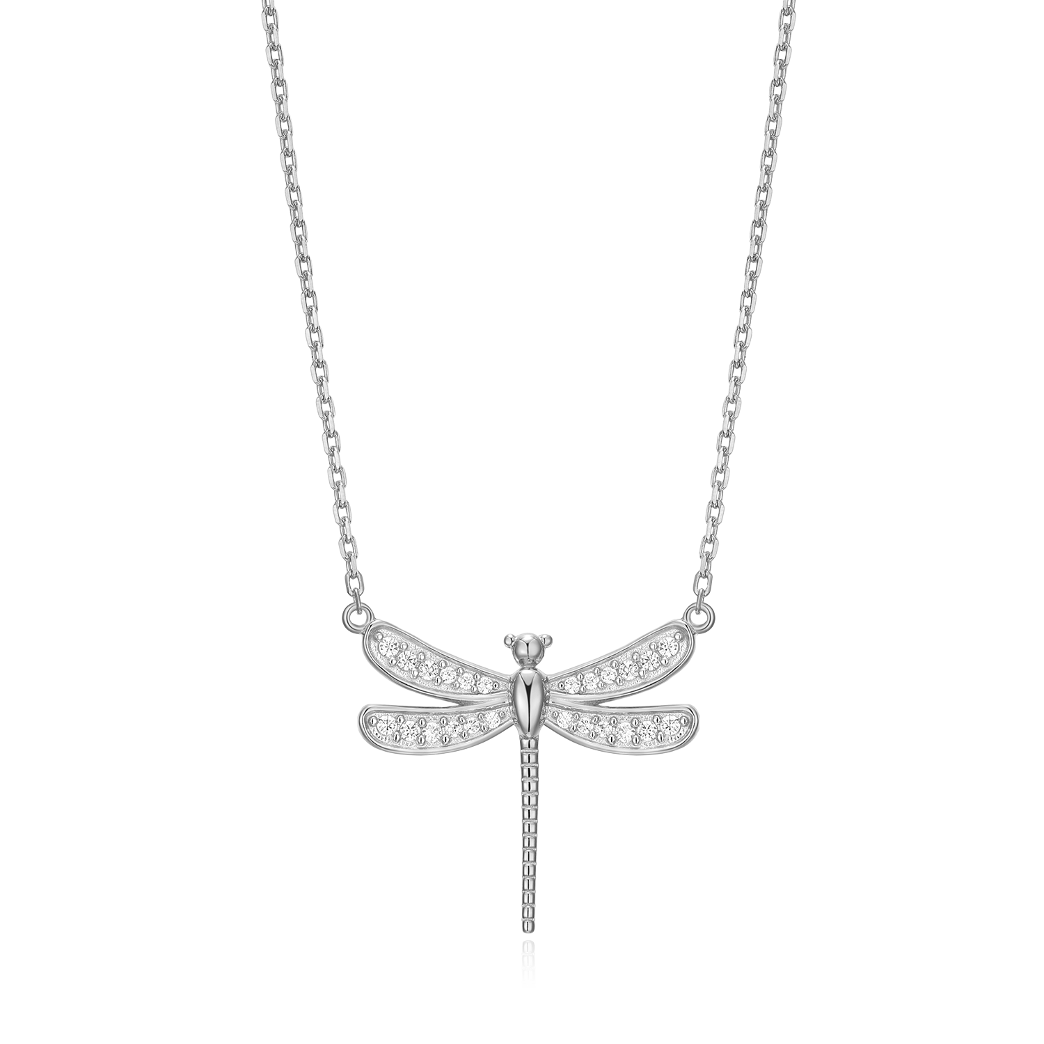 Dragonfly Lab-Created Diamond Pave Pendant Necklace in Rhodium-Plated Sterling Silver | M by Monte Luna