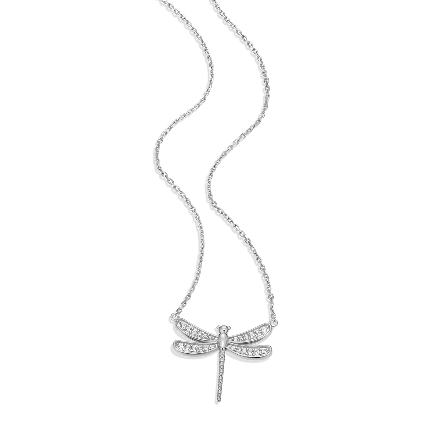 Dragonfly Lab-Created Diamond Pave Pendant Necklace in Rhodium-Plated Sterling Silver | M by Monte Luna