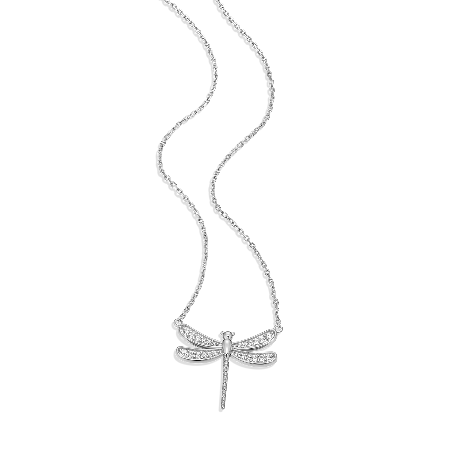 Dragonfly Lab-Created Diamond Pave Pendant Necklace in Rhodium-Plated Sterling Silver | M by Monte Luna
