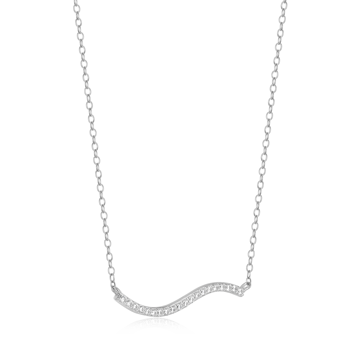 Wavy Bar Lab-Created Diamond Necklace in Rhodium-Plated Sterling Silver | M by Monte Luna