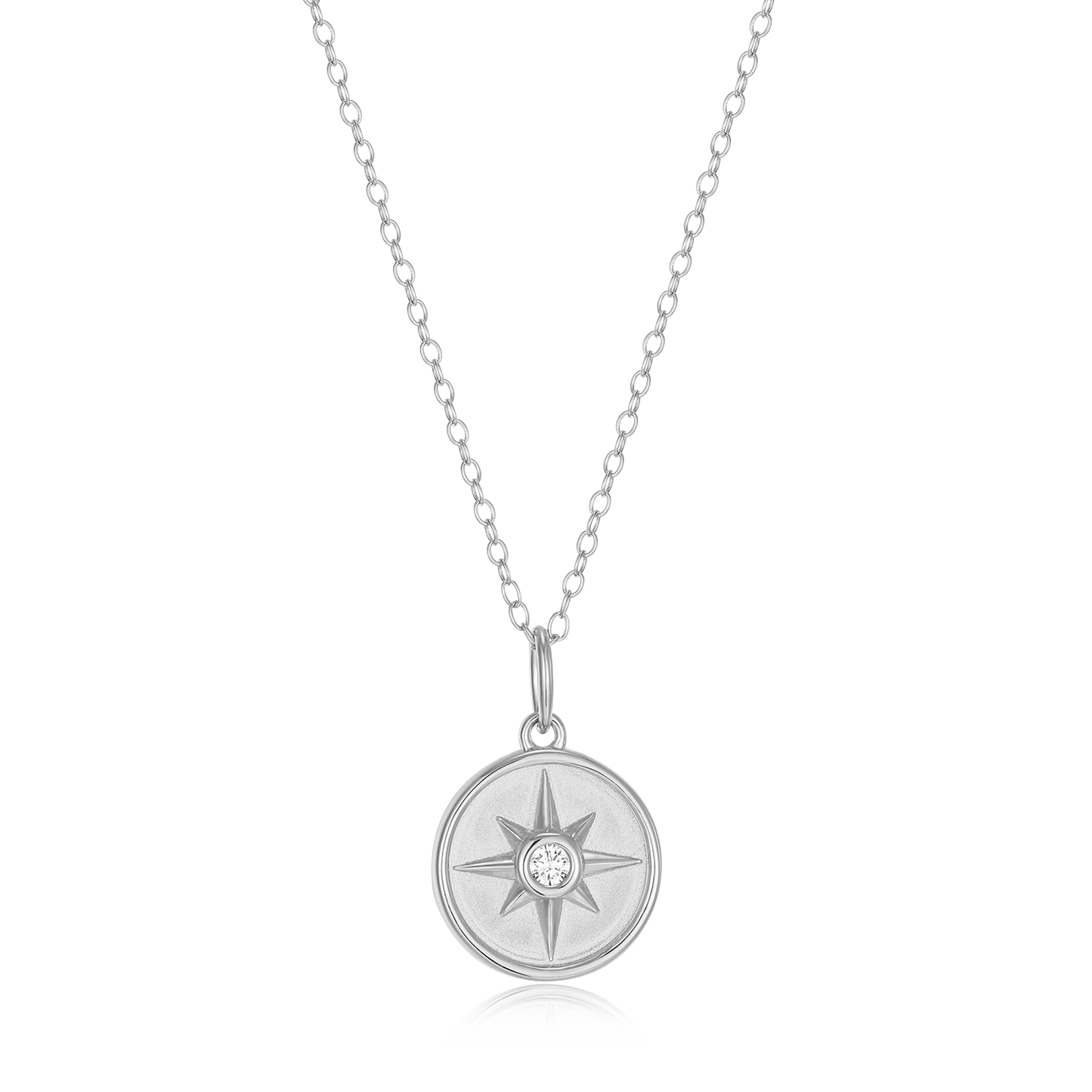 North Star Medallion Lab-Created Diamond Pendant Necklace in Rhodium-Plated Sterling Silver | M by Monte Luna