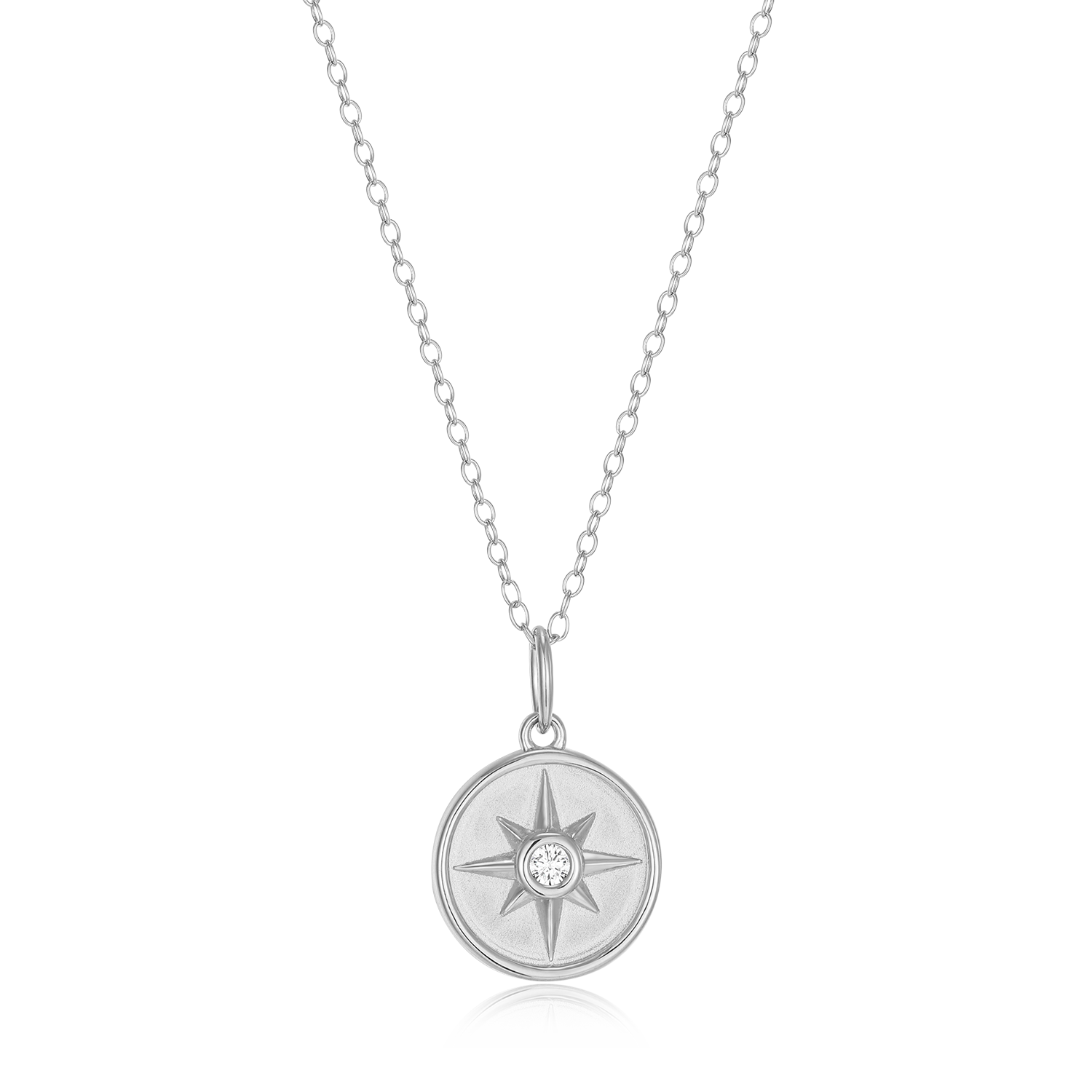 North Star Medallion Lab-Created Diamond Pendant Necklace in Rhodium-Plated Sterling Silver | M by Monte Luna