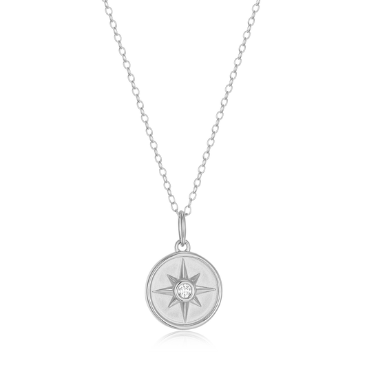 North Star Medallion Lab-Created Diamond Pendant Necklace in Rhodium-Plated Sterling Silver | M by Monte Luna