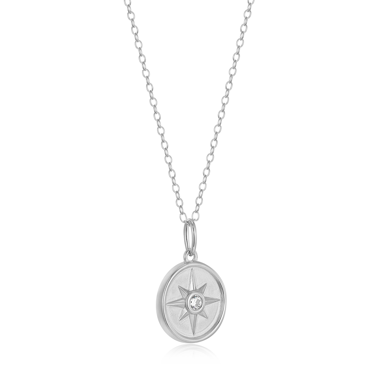 North Star Medallion Lab-Created Diamond Pendant Necklace in Rhodium-Plated Sterling Silver | M by Monte Luna