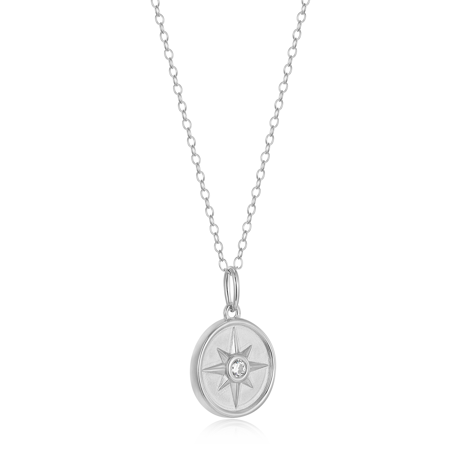North Star Medallion Lab-Created Diamond Pendant Necklace in Rhodium-Plated Sterling Silver | M by Monte Luna
