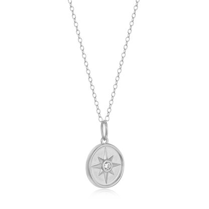 North Star Medallion Lab-Created Diamond Pendant Necklace in Rhodium-Plated Sterling Silver | M by Monte Luna