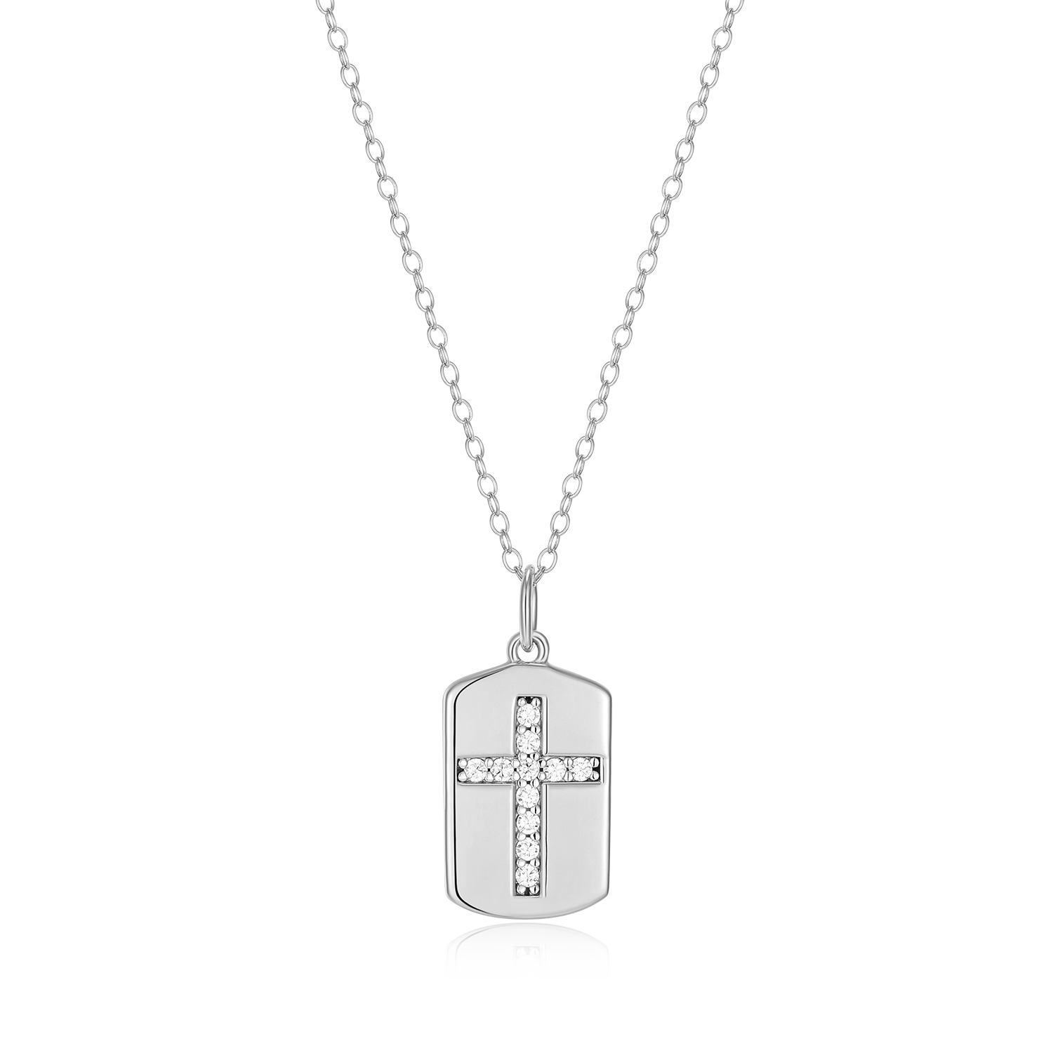 Cross Tag Lab-Created Diamond Pendant Necklace in Rhodium-Plated Sterling Silver | M by Monte Luna
