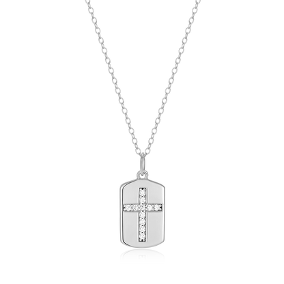 Cross Tag Lab-Created Diamond Pendant Necklace in Rhodium-Plated Sterling Silver | M by Monte Luna