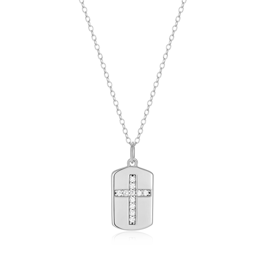 Cross Tag Lab-Created Diamond Pendant Necklace in Rhodium-Plated Sterling Silver | M by Monte Luna