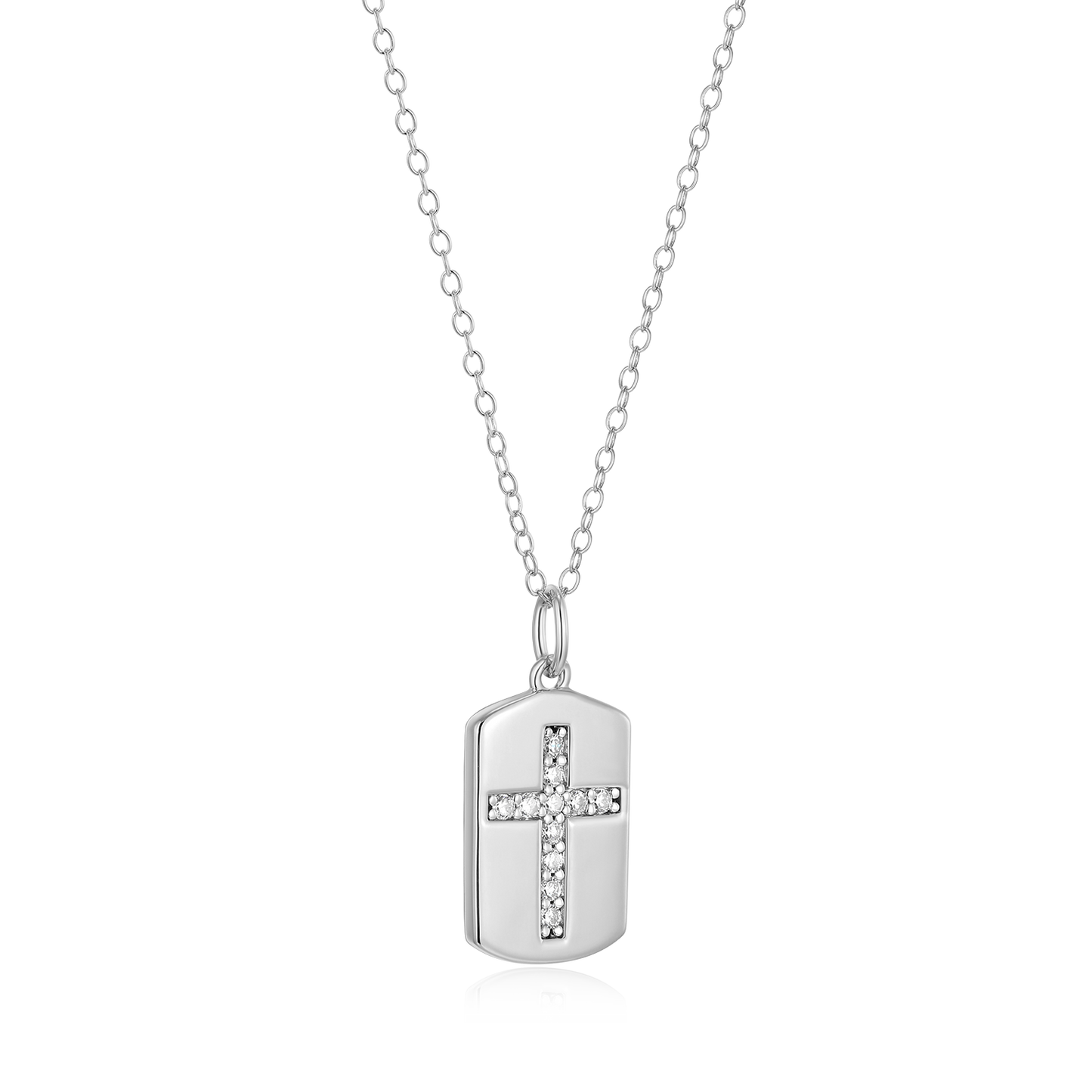 Cross Tag Lab-Created Diamond Pendant Necklace in Rhodium-Plated Sterling Silver | M by Monte Luna