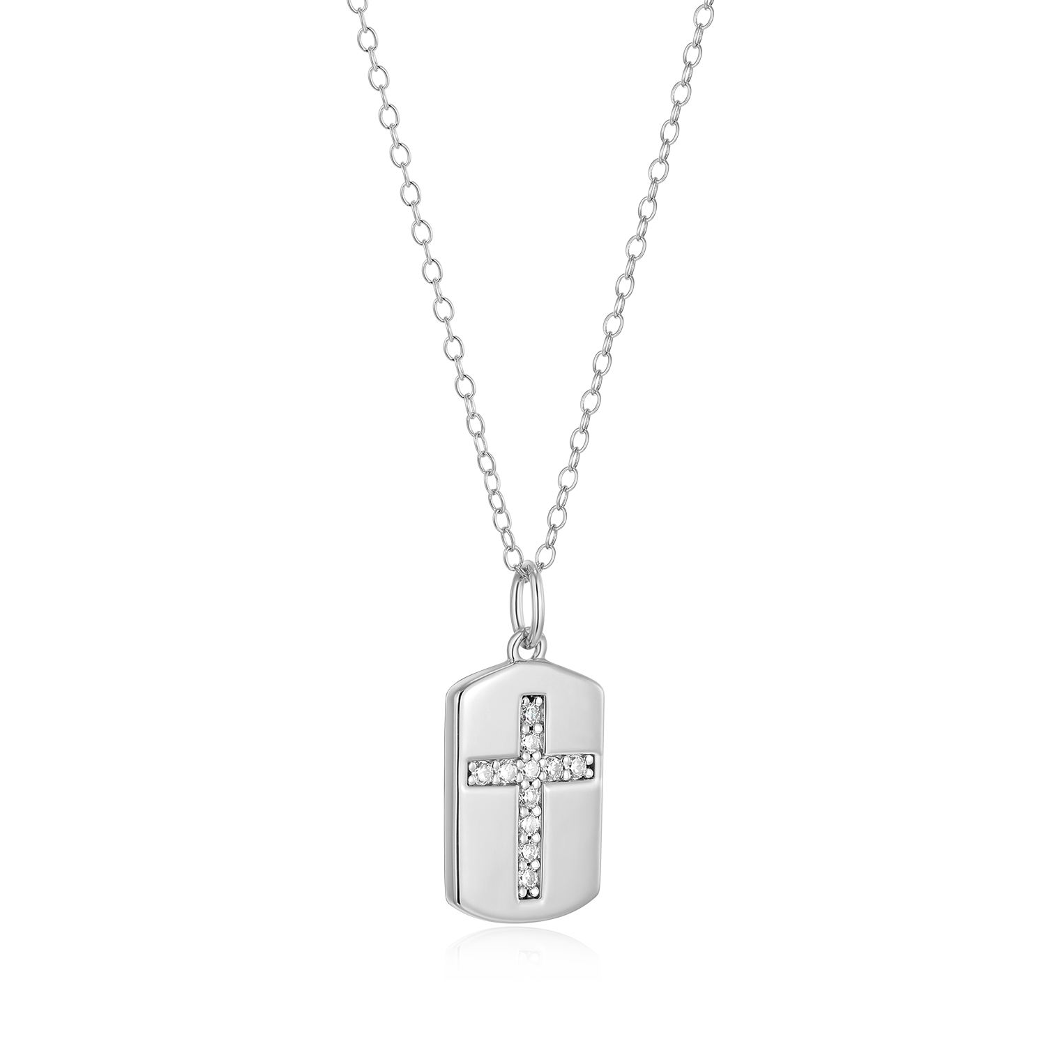 Cross Tag Lab-Created Diamond Pendant Necklace in Rhodium-Plated Sterling Silver | M by Monte Luna