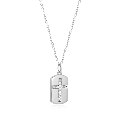 Cross Tag Lab-Created Diamond Pendant Necklace in Rhodium-Plated Sterling Silver | M by Monte Luna