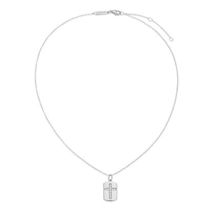 Cross Tag Lab-Created Diamond Pendant Necklace in Rhodium-Plated Sterling Silver | M by Monte Luna