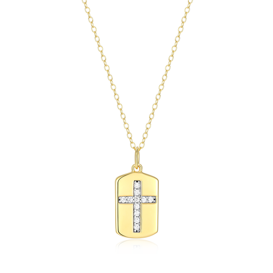 Cross Tag Lab-Created Diamond Pendant Necklace in 14K Yellow Gold-Plated Sterling Silver | M by Monte Luna