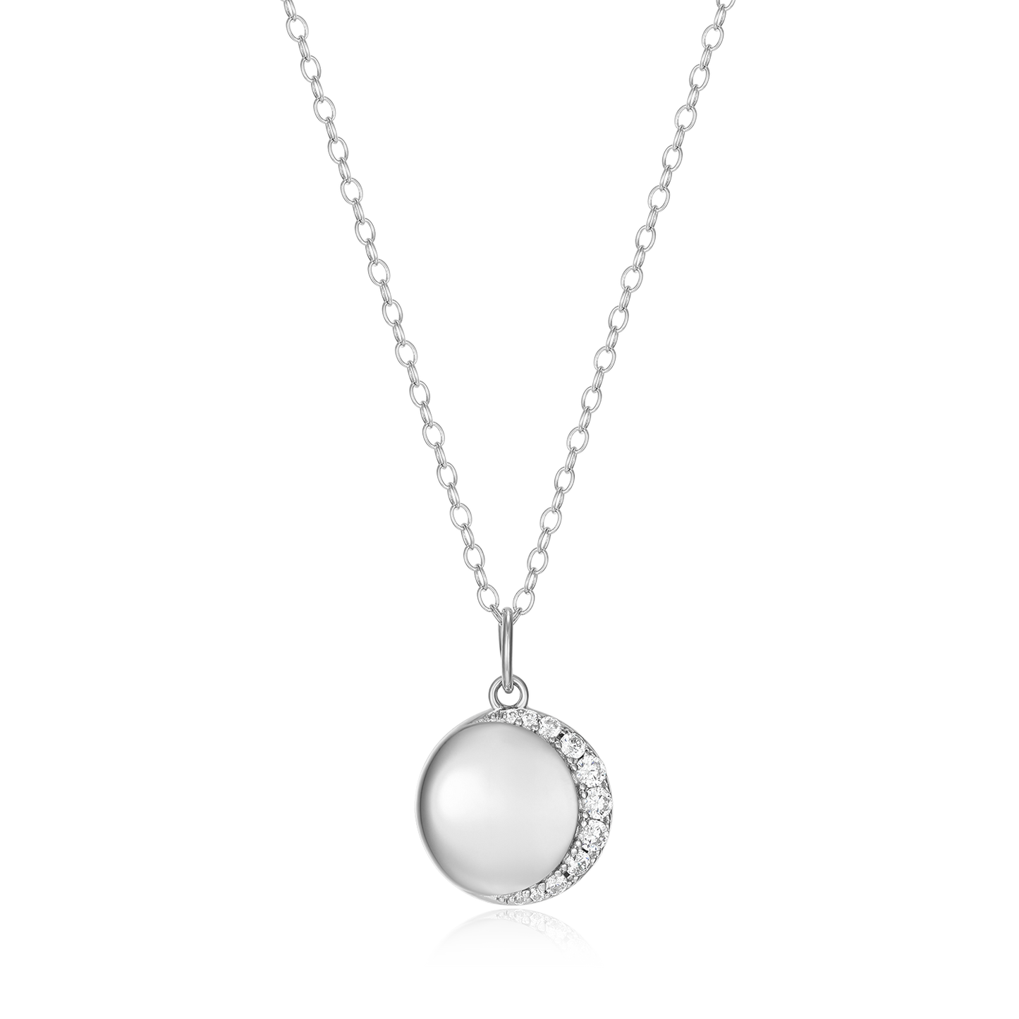 Crescent Medallion Lab-Created Diamond Pendant Necklace in Rhodium-Plated Sterling Silver | M by Monte Luna