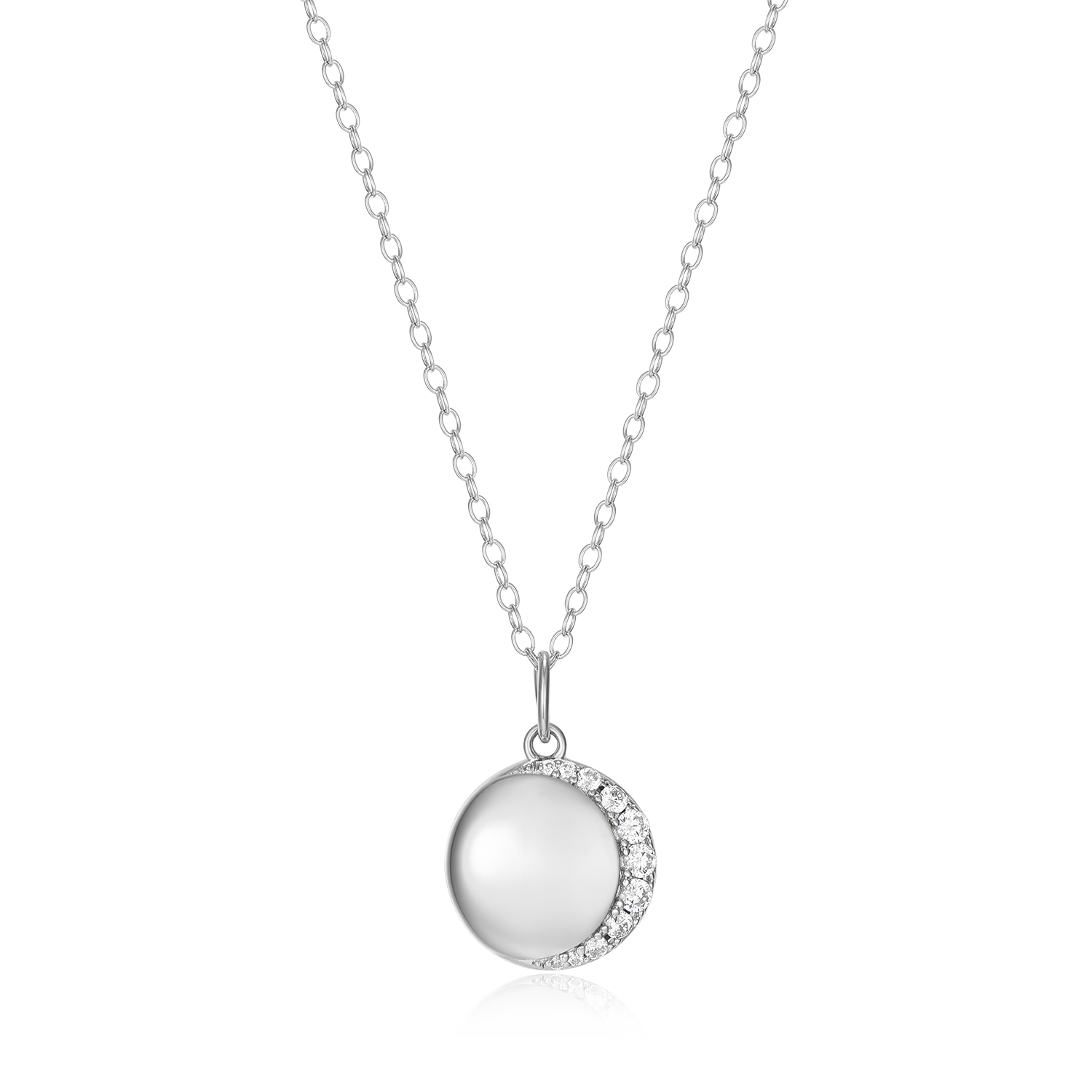 Crescent Medallion Lab-Created Diamond Pendant Necklace in Rhodium-Plated Sterling Silver | M by Monte Luna