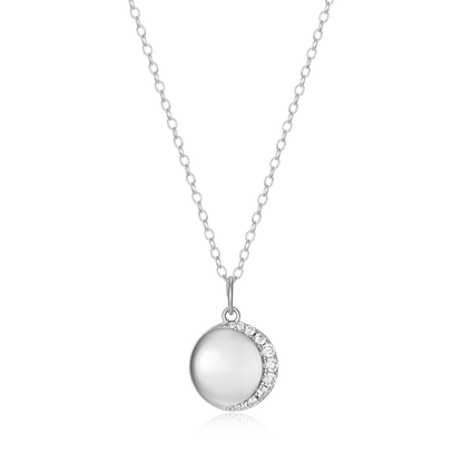 Crescent Medallion Lab-Created Diamond Pendant Necklace in Rhodium-Plated Sterling Silver | M by Monte Luna