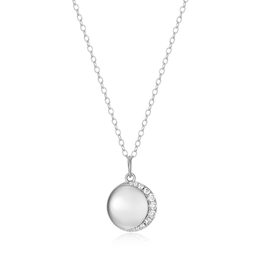 Crescent Medallion Lab-Created Diamond Pendant Necklace in Rhodium-Plated Sterling Silver | M by Monte Luna