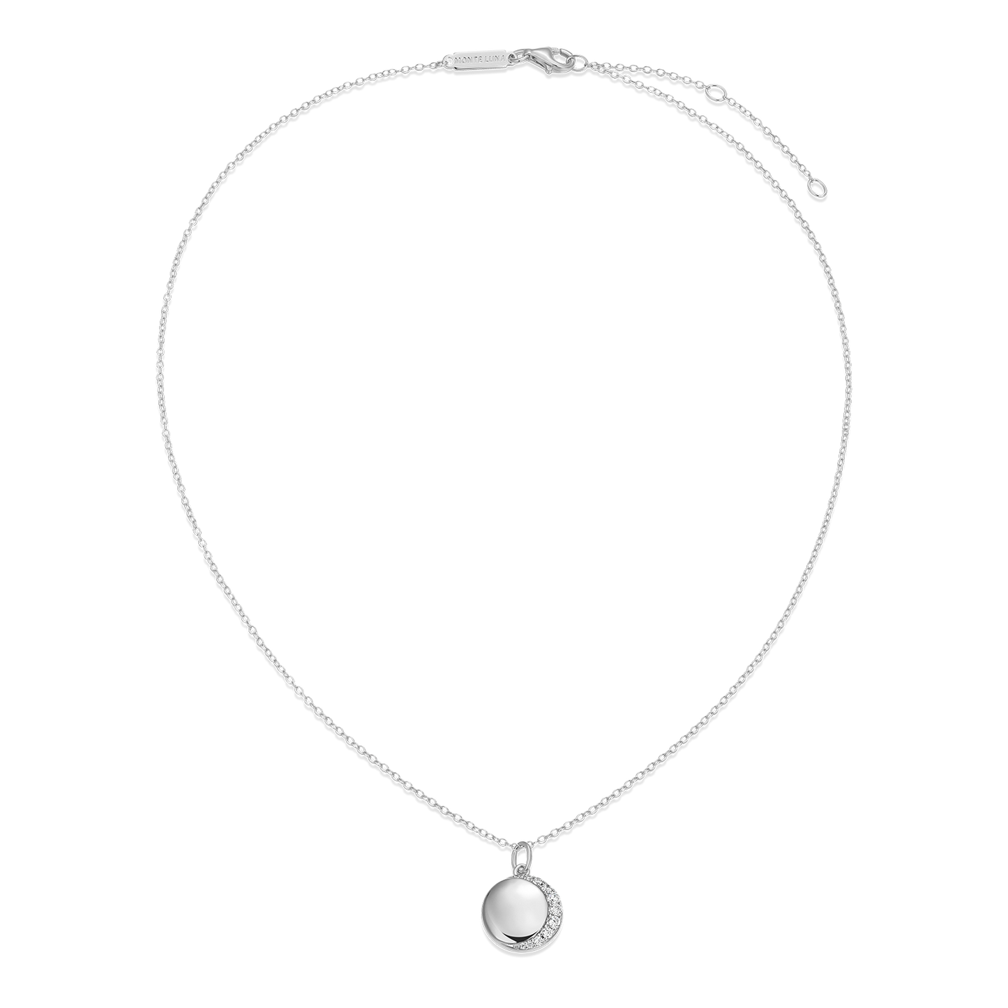 Crescent Medallion Lab-Created Diamond Pendant Necklace in Rhodium-Plated Sterling Silver | M by Monte Luna