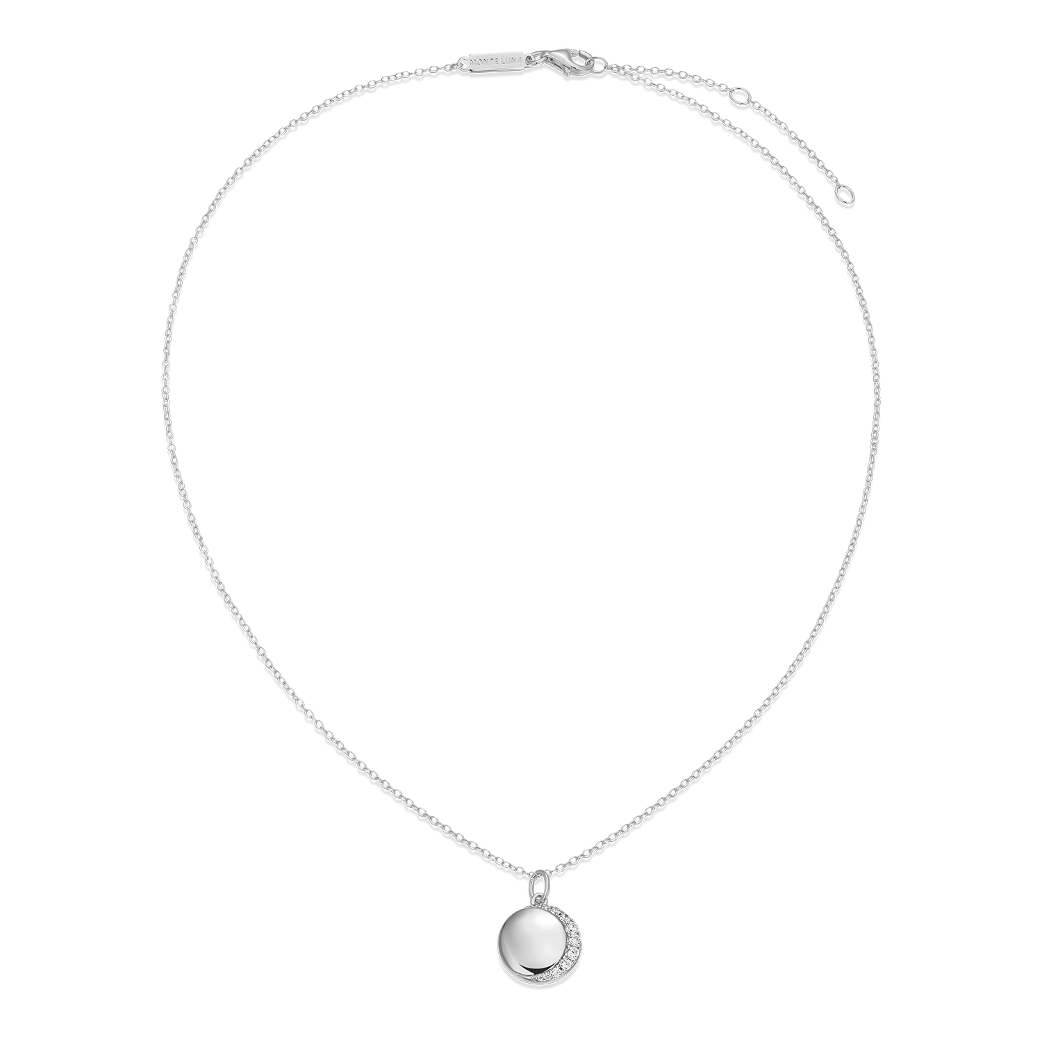 Crescent Medallion Lab-Created Diamond Pendant Necklace in Rhodium-Plated Sterling Silver | M by Monte Luna