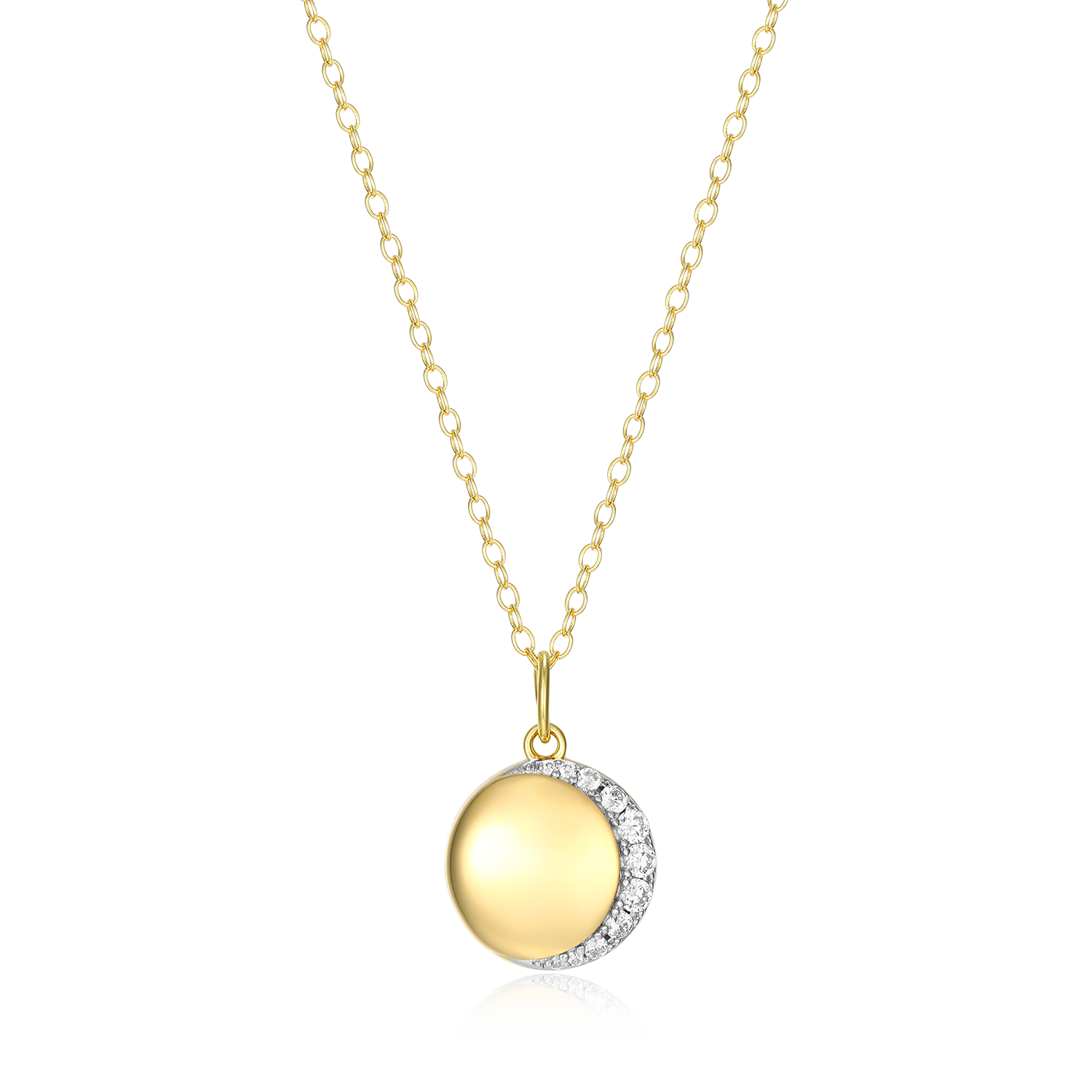 Crescent Medallion Lab-Created Diamond Pendant Necklace in 14K Yellow Gold-Plated Sterling Silver | M by Monte Luna