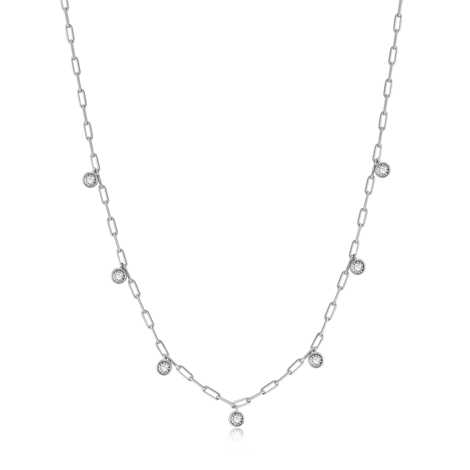 Dangle Station Lab-Created Diamond Mini Paperclip Necklace in Rhodium-Plated Sterling Silver | M by Monte Luna