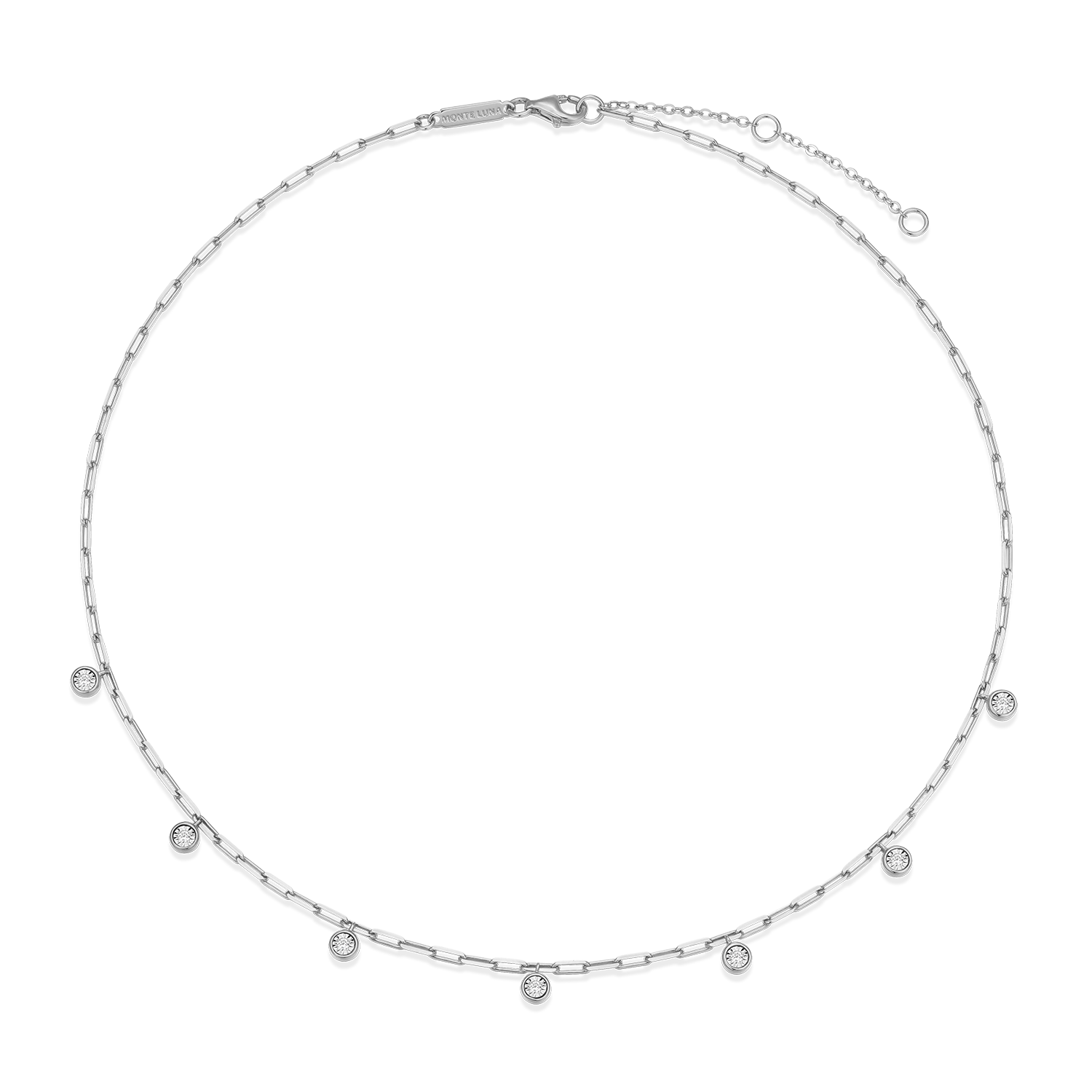 Dangle Station Lab-Created Diamond Mini Paperclip Necklace in Rhodium-Plated Sterling Silver | M by Monte Luna