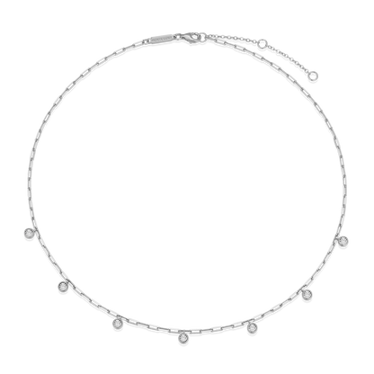 Dangle Station Lab-Created Diamond Mini Paperclip Necklace in Rhodium-Plated Sterling Silver | M by Monte Luna