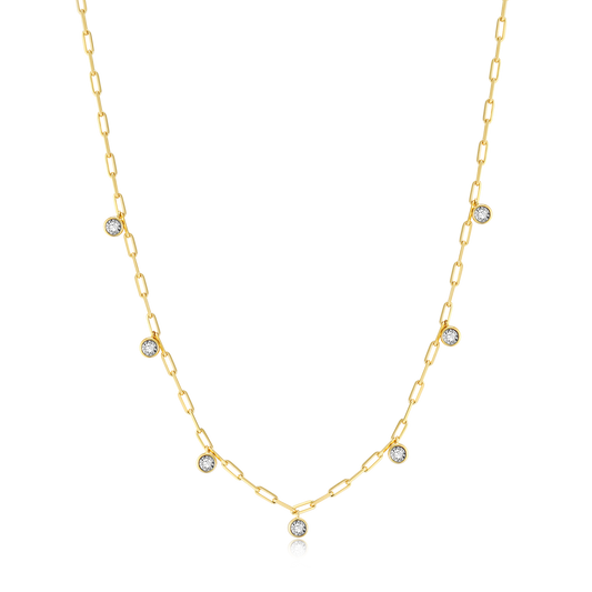 Dangle Station Lab-Created Diamond Mini Paperclip Necklace in 14K Yellow Gold-Plated Sterling Silver | M by Monte Luna