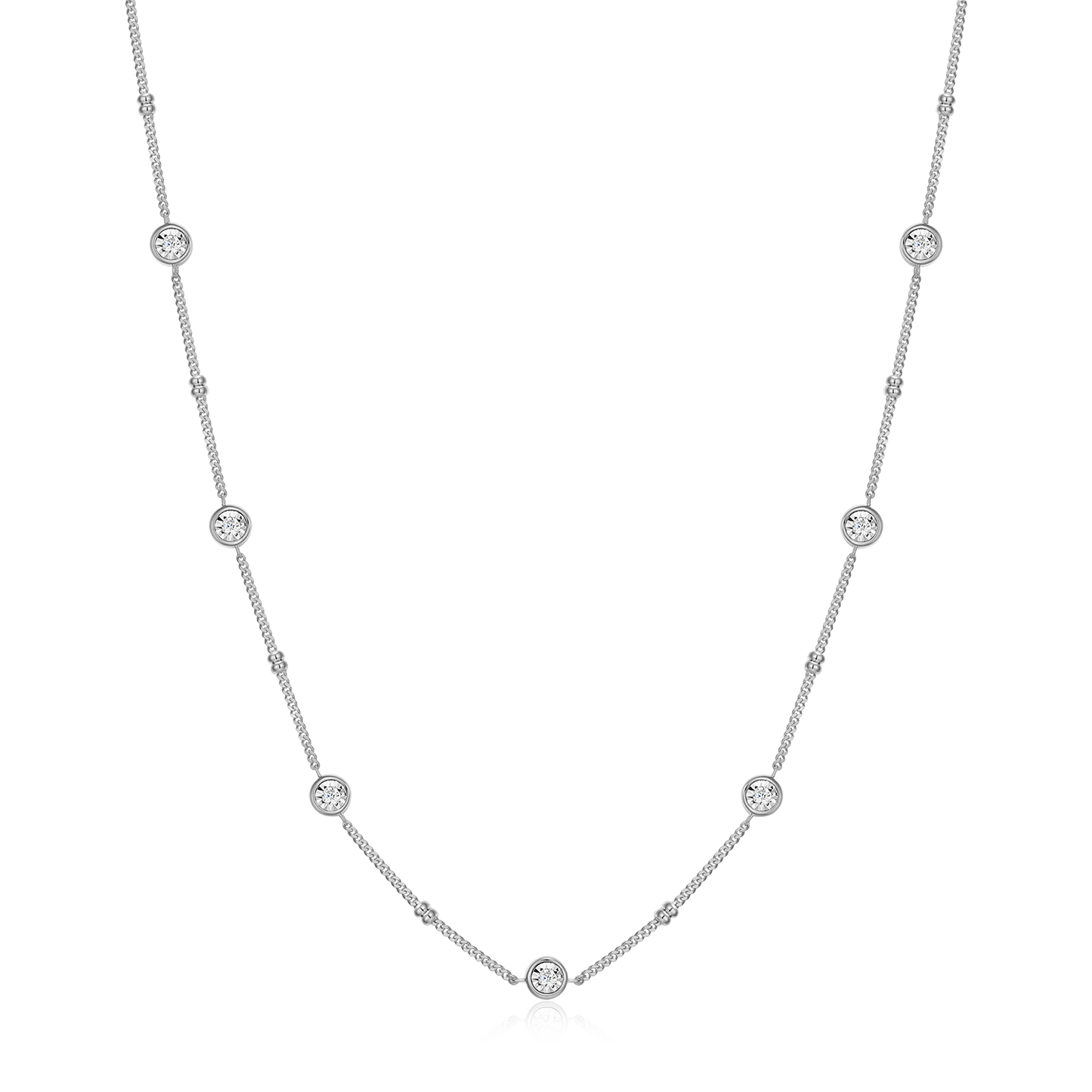 Bezel Station Lab-Created Diamond Beaded Bolo Necklace in Rhodium-Plated Sterling Silver | M by Monte Luna