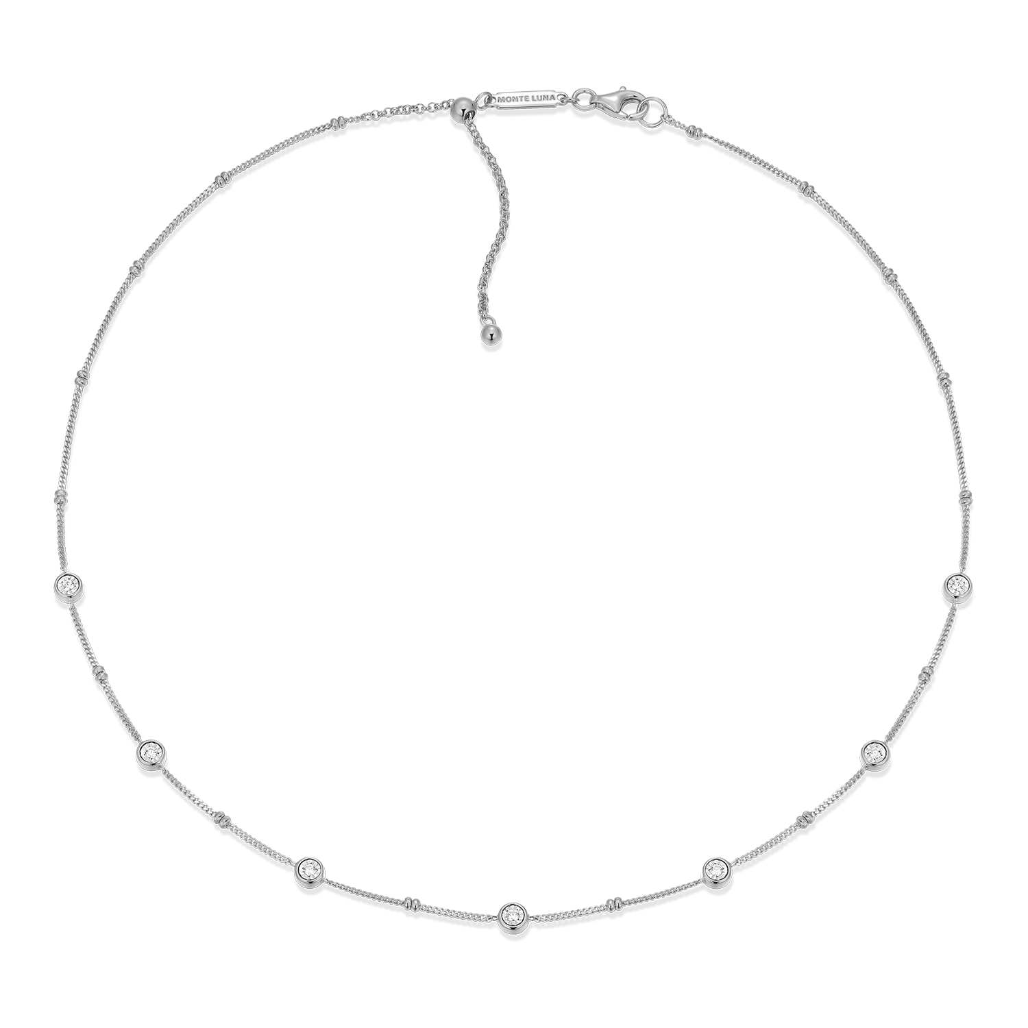 Bezel Station Lab-Created Diamond Beaded Bolo Necklace in Rhodium-Plated Sterling Silver | M by Monte Luna