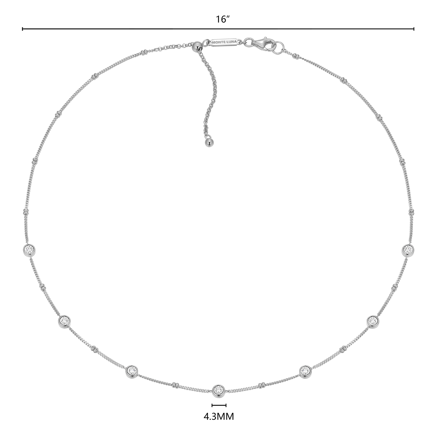 Bezel Station Lab-Created Diamond Beaded Bolo Necklace in Rhodium-Plated Sterling Silver | M by Monte Luna