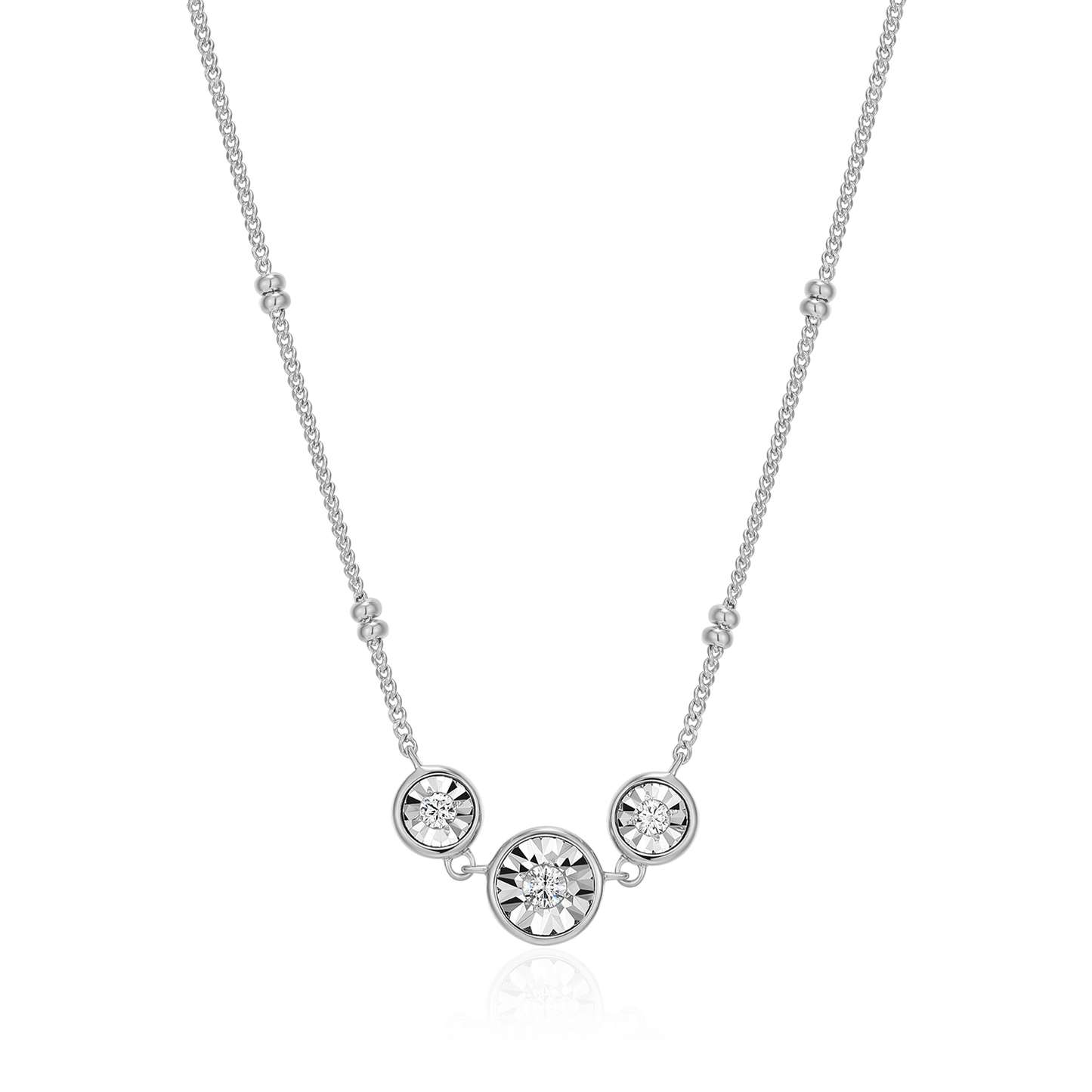 Trio Bezel-Set Lab-Created Diamond Beaded Bolo Necklace in Rhodium-Plated Sterling Silver | M by Monte Luna
