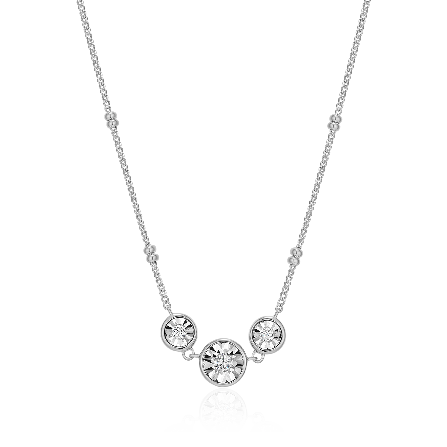 Trio Bezel-Set Lab-Created Diamond Beaded Bolo Necklace in Rhodium-Plated Sterling Silver | M by Monte Luna