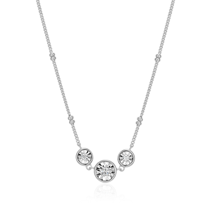 Trio Bezel-Set Lab-Created Diamond Beaded Bolo Necklace in Rhodium-Plated Sterling Silver | M by Monte Luna