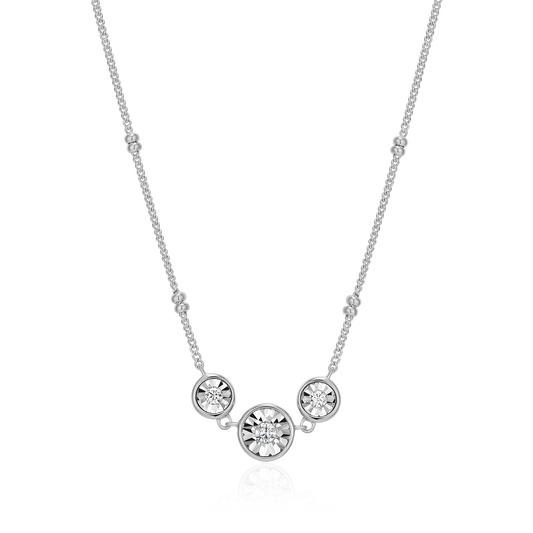 Trio Bezel-Set Lab-Created Diamond Beaded Bolo Necklace in Rhodium-Plated Sterling Silver | M by Monte Luna