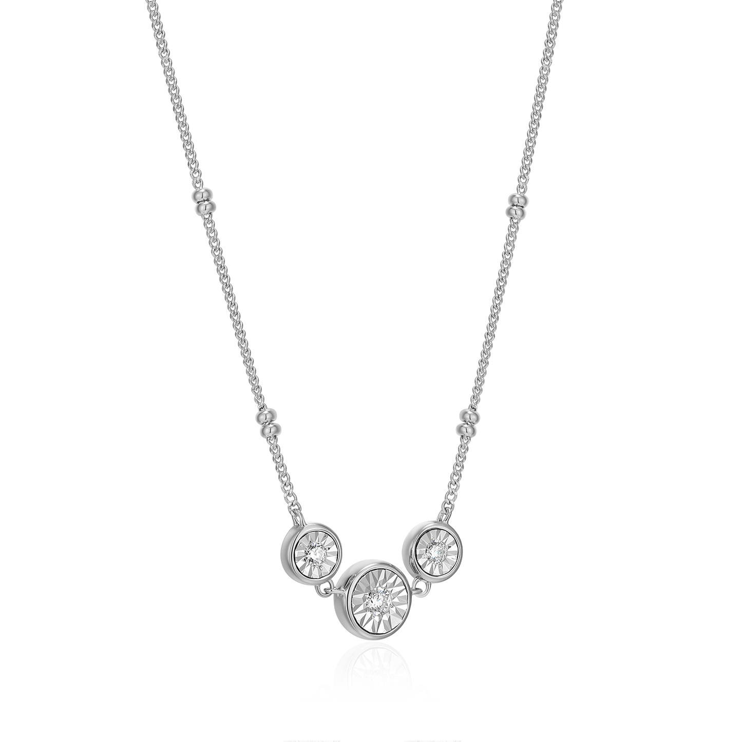 Trio Bezel-Set Lab-Created Diamond Beaded Bolo Necklace in Rhodium-Plated Sterling Silver | M by Monte Luna
