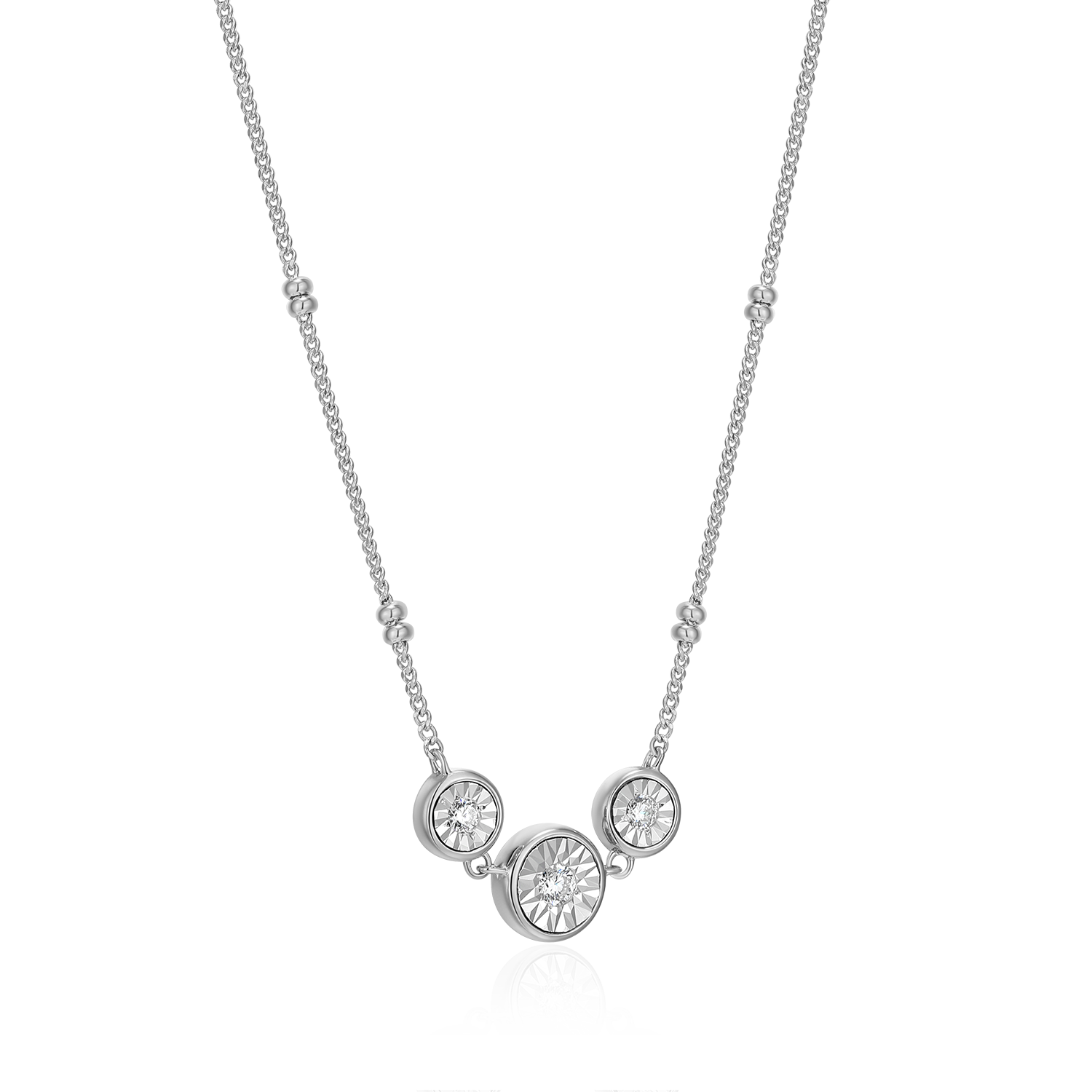 Trio Bezel-Set Lab-Created Diamond Beaded Bolo Necklace in Rhodium-Plated Sterling Silver | M by Monte Luna