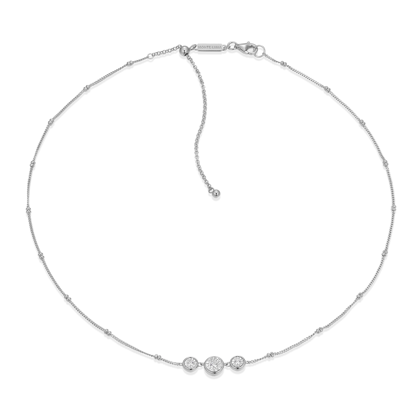 Trio Bezel-Set Lab-Created Diamond Beaded Bolo Necklace in Rhodium-Plated Sterling Silver | M by Monte Luna