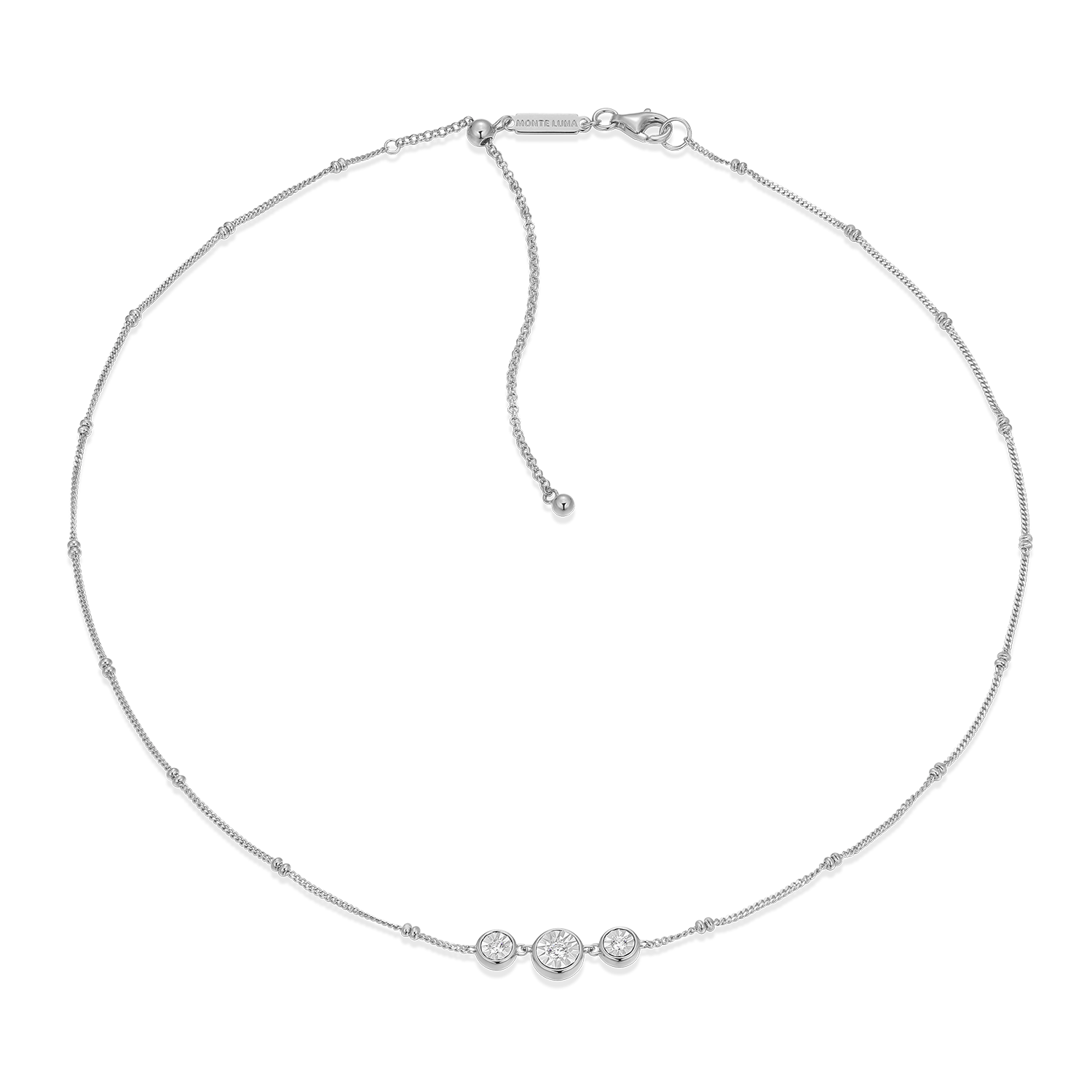 Trio Bezel-Set Lab-Created Diamond Beaded Bolo Necklace in Rhodium-Plated Sterling Silver | M by Monte Luna