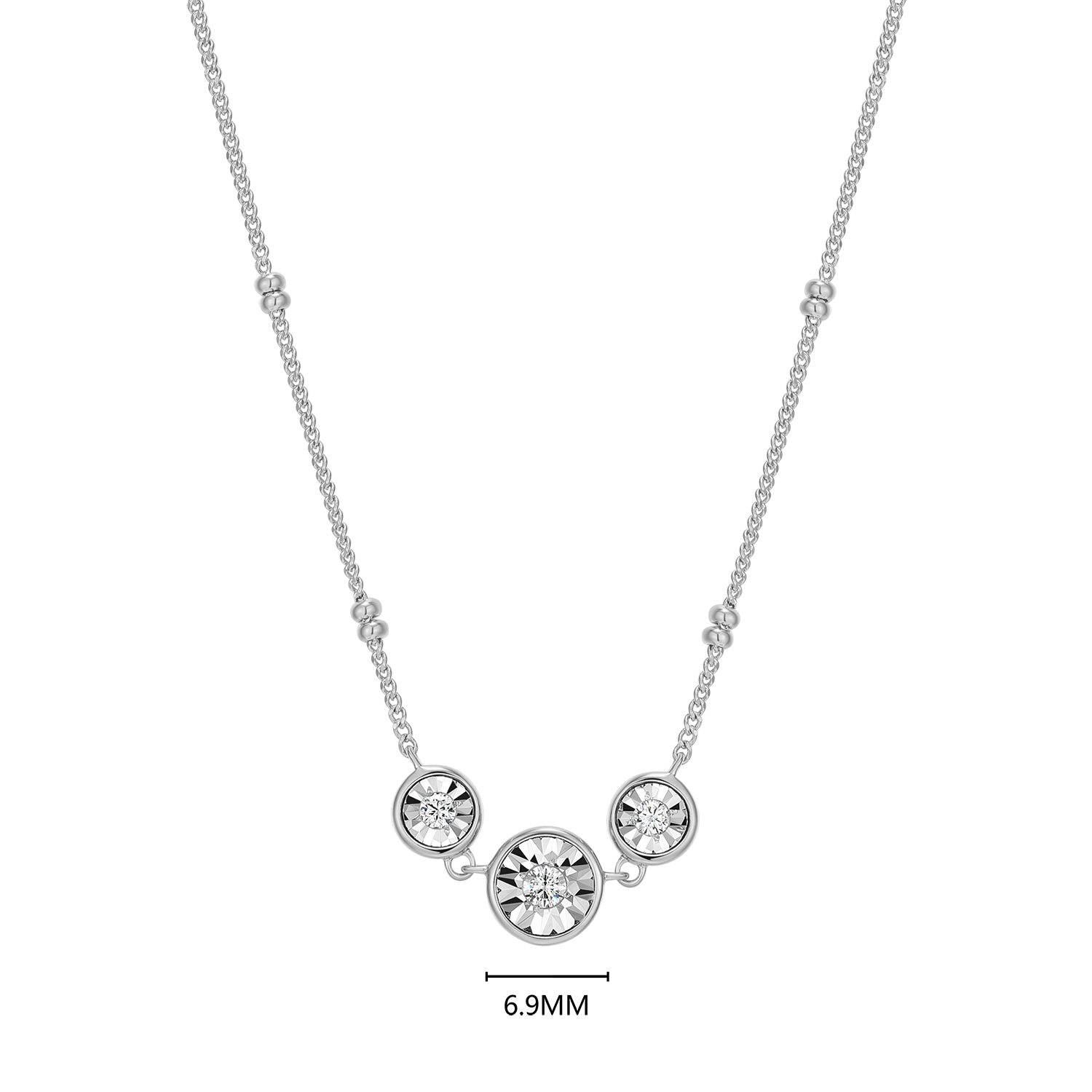 Trio Bezel-Set Lab-Created Diamond Beaded Bolo Necklace in Rhodium-Plated Sterling Silver | M by Monte Luna