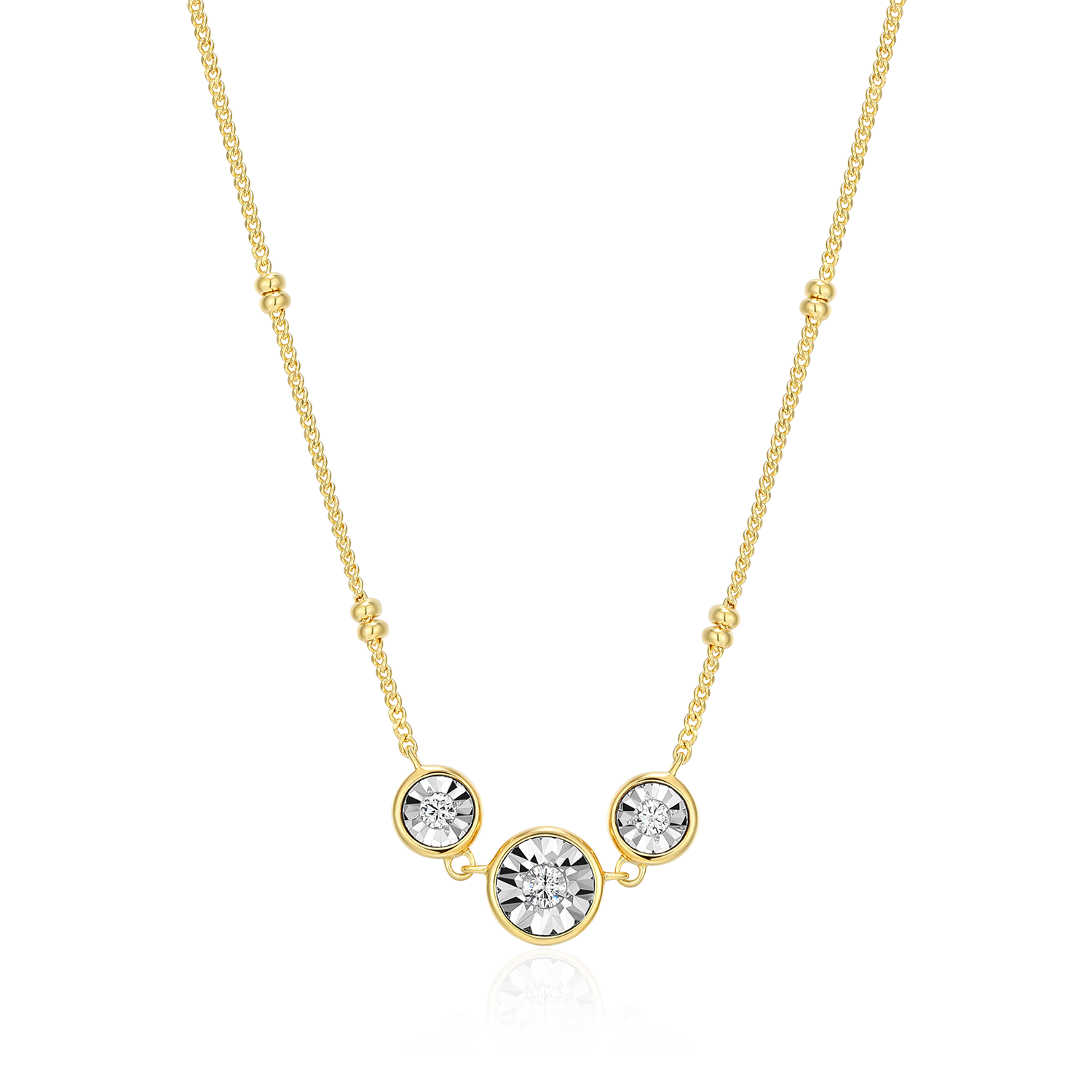 Trio Bezel-Set Lab-Created Diamond Beaded Bolo Necklace in 14K Yellow Gold-Plated Sterling Silver | M by Monte Luna